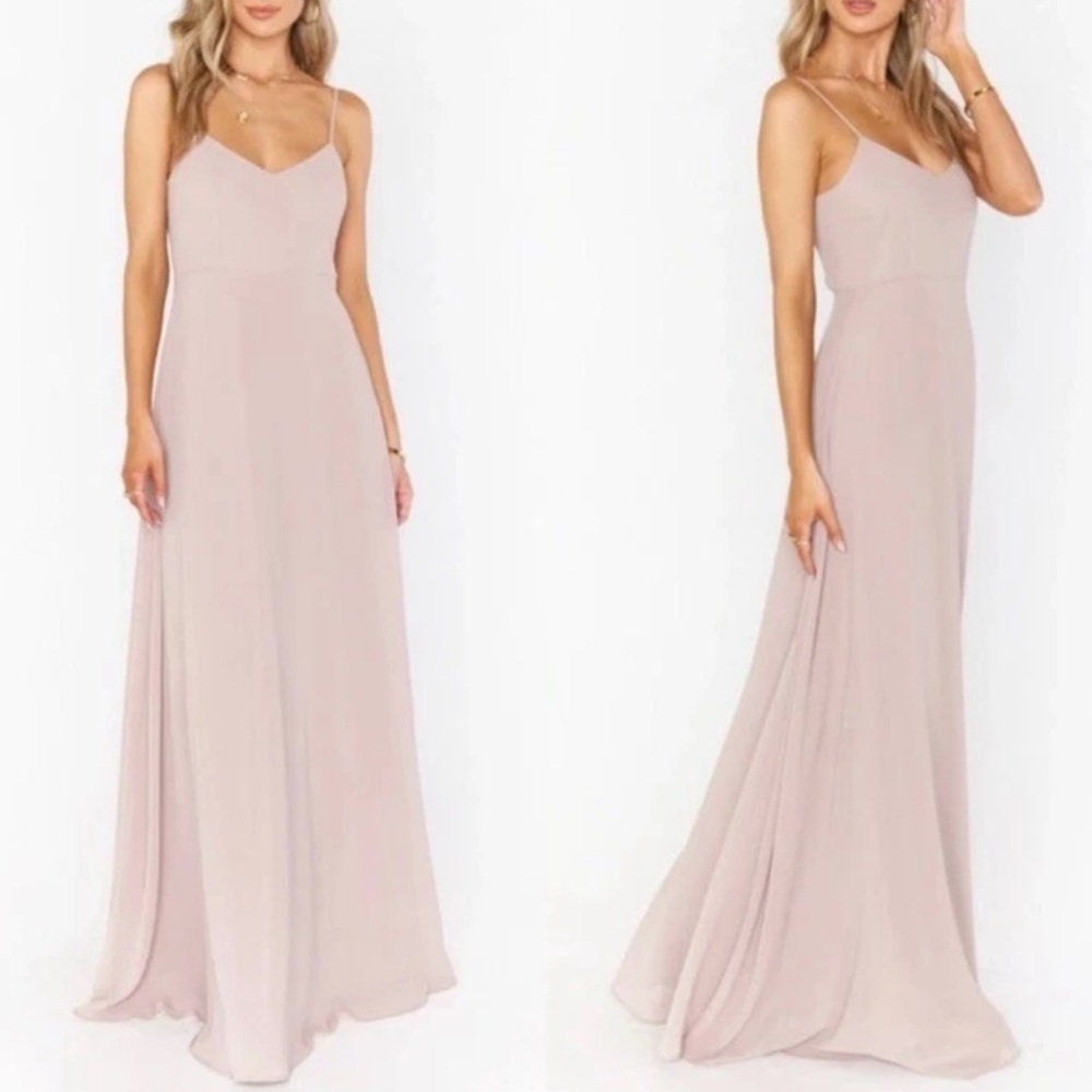 Show Me Your MuMu Faith Maxi Formal Bridesmaid Dress in Soft Beige Chiffon - Picture 2 of 9